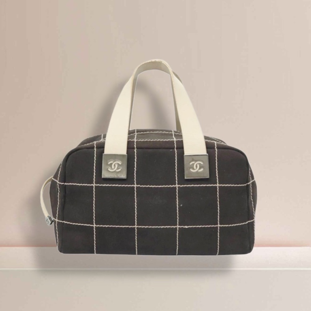 ****SOLD**** CHANEL Black and Cream Stitch Canvas Bowler Bag 100% Authentic